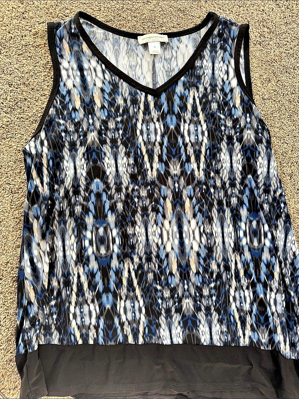 Christopher & Banks Women's Geometric Tank Top Blue & Black Size XL Like New
